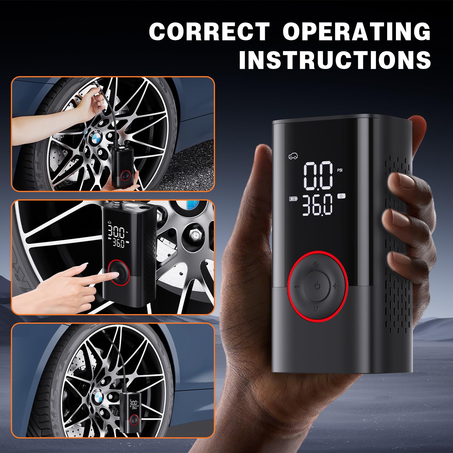 Motorenbau Tire Inflator includes multiple nozzles for bikes, balls, and toys