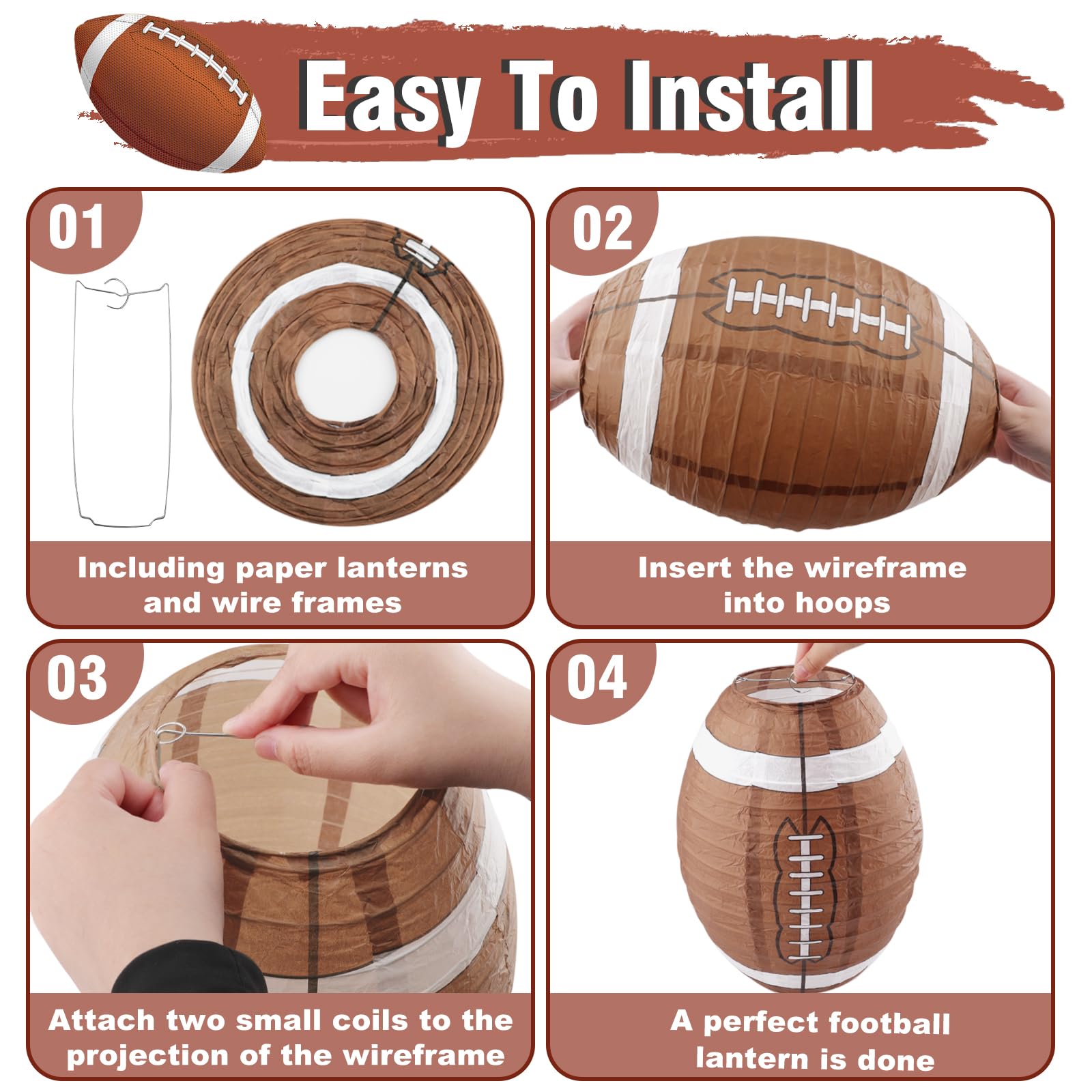 Mototo football lantern hanging-clip enables ceiling installation for indoor events.