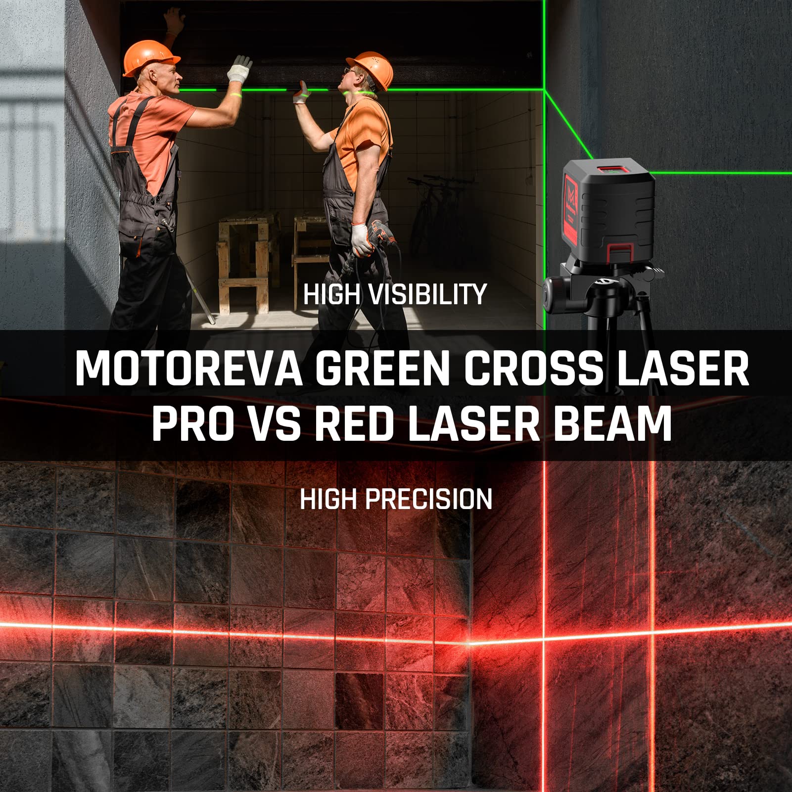 Motovera dual modes support auto‑leveling and manual adjustments for non‑standard angles.