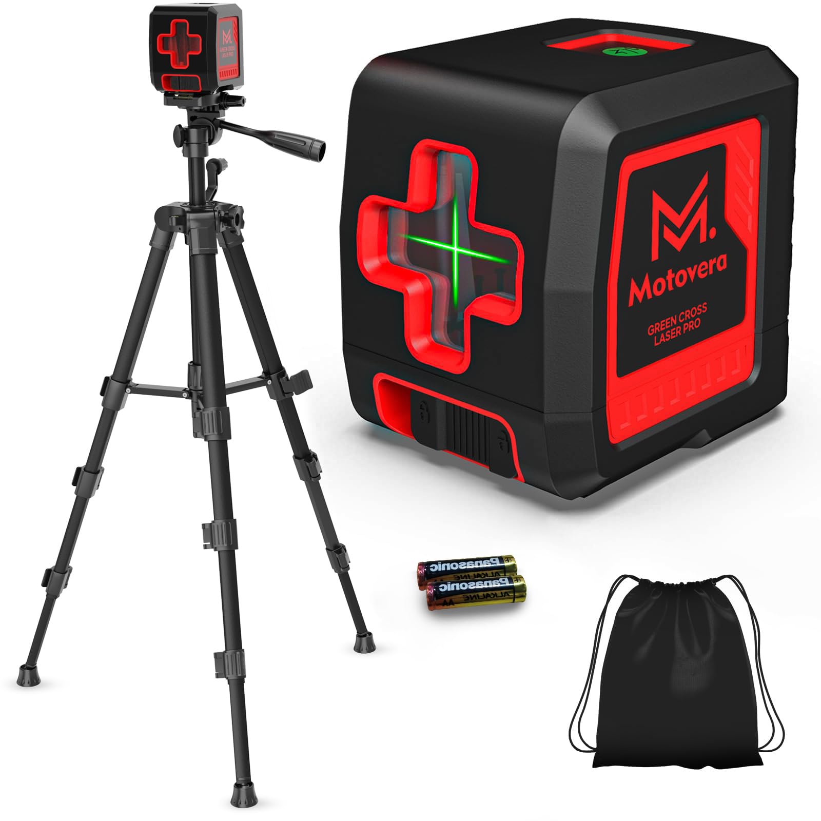 Motovera laser level projects a bright green cross line for precise indoor alignment.