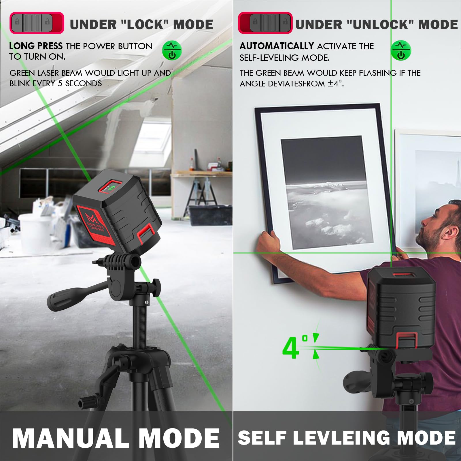 Motovera four brightness modes enhance visibility in any room.