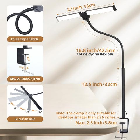 Motumen desk lamp clamp-base design saves desk space while brightening tasks.