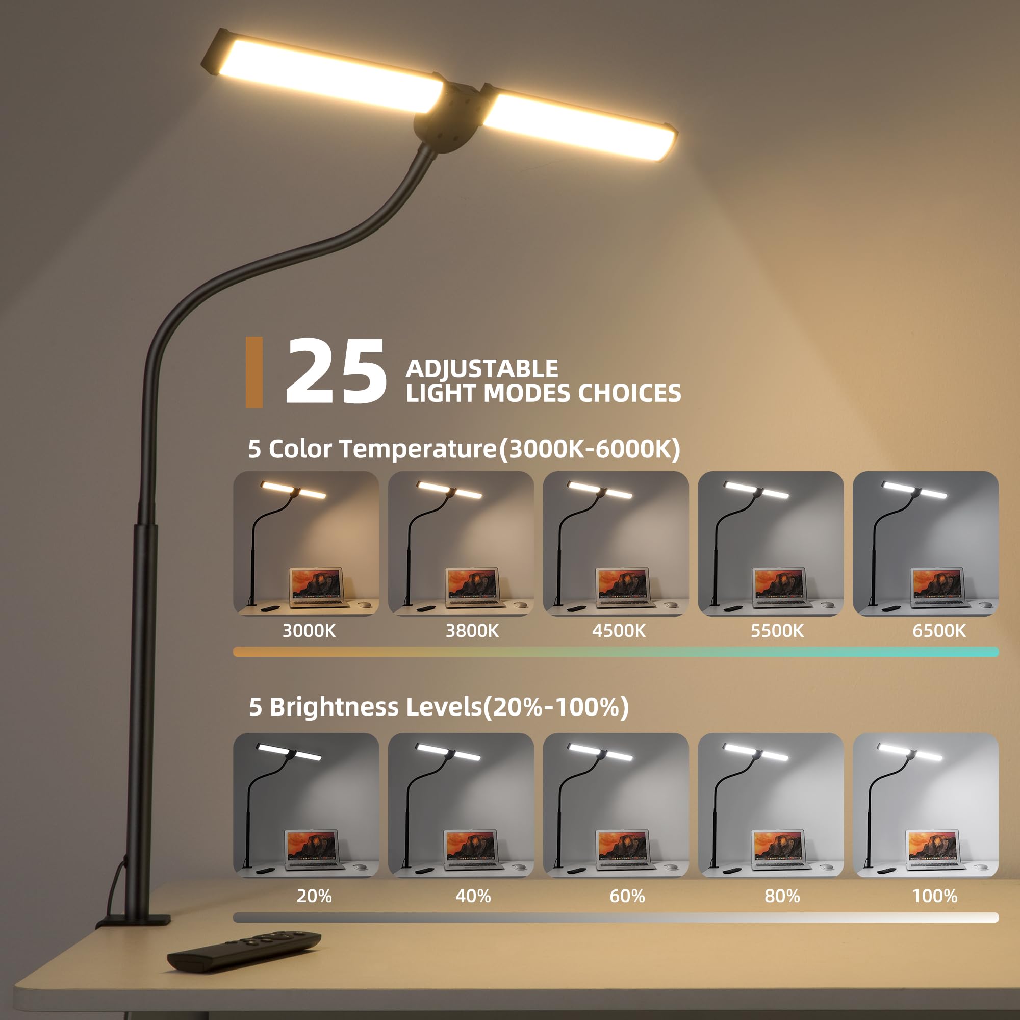 Motumen desk lamp with flexible goose-neck for precise lighting.
