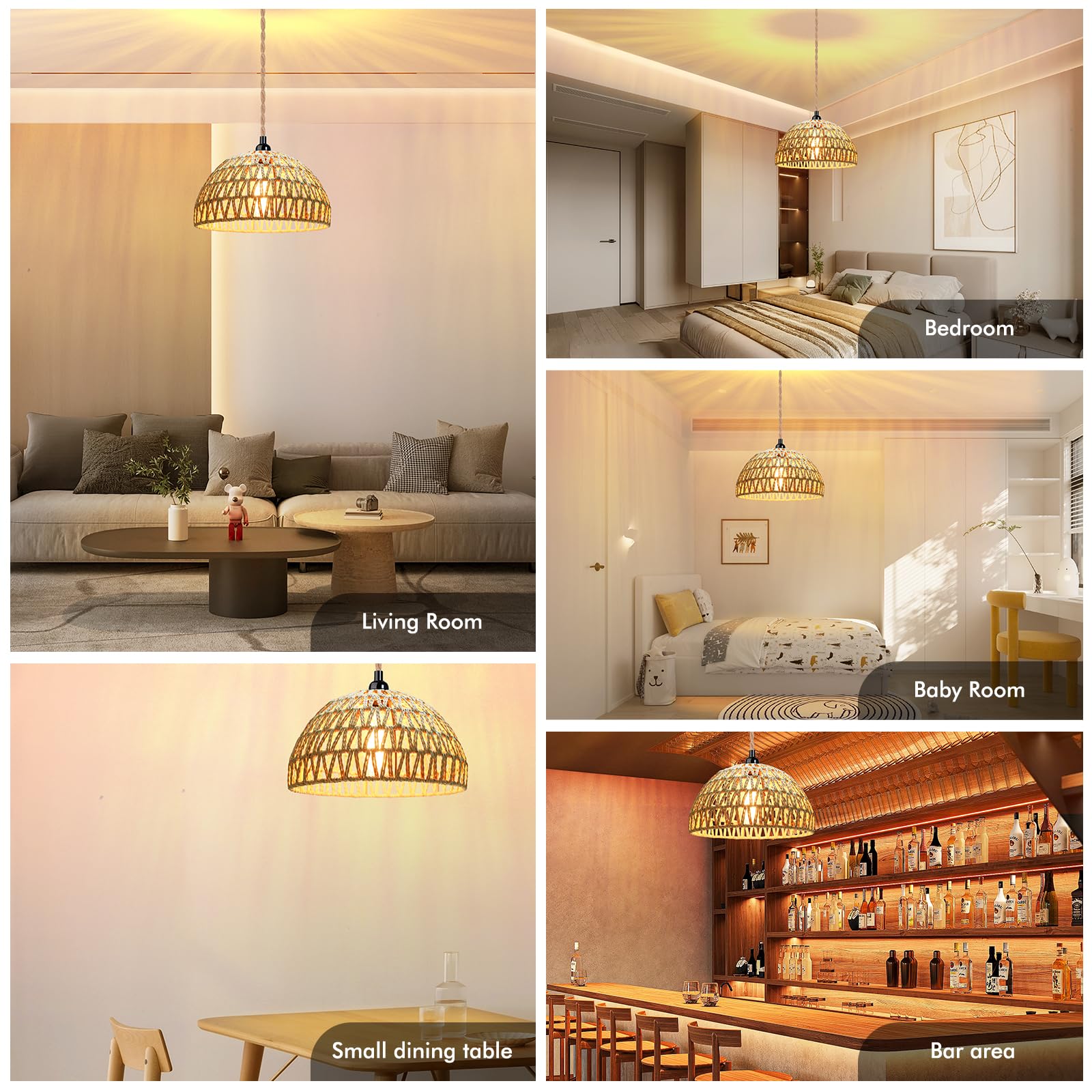 MouJeHom bamboo basket shade adds natural texture to any room