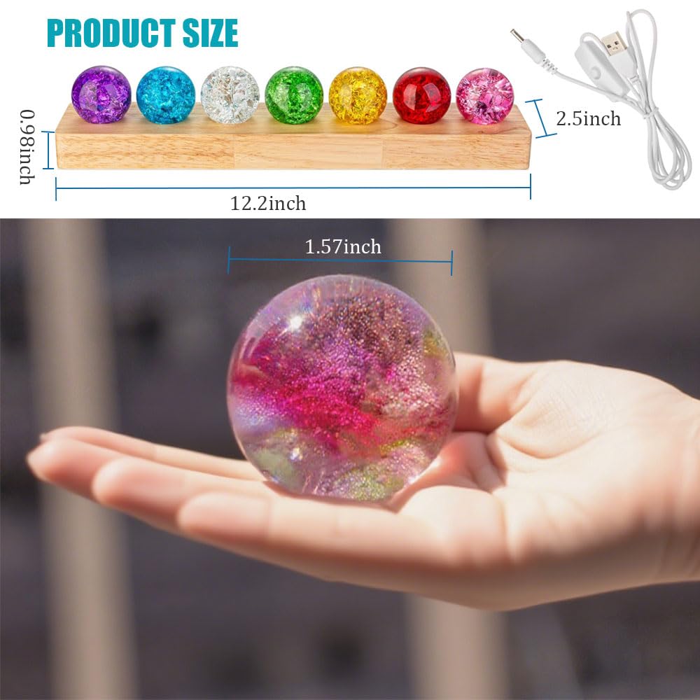 MouMouPurr LED wooden base lit with crystal balls creates a complete ambient display.