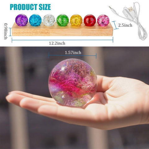 MouMouPurr LED wooden base lit with crystal balls creates a complete ambient display.
