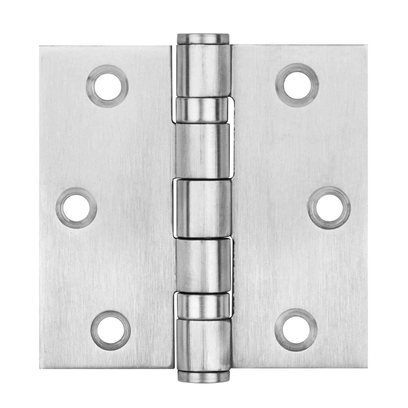 Door hinge installation example showing pre-punched holes for #10 screws.