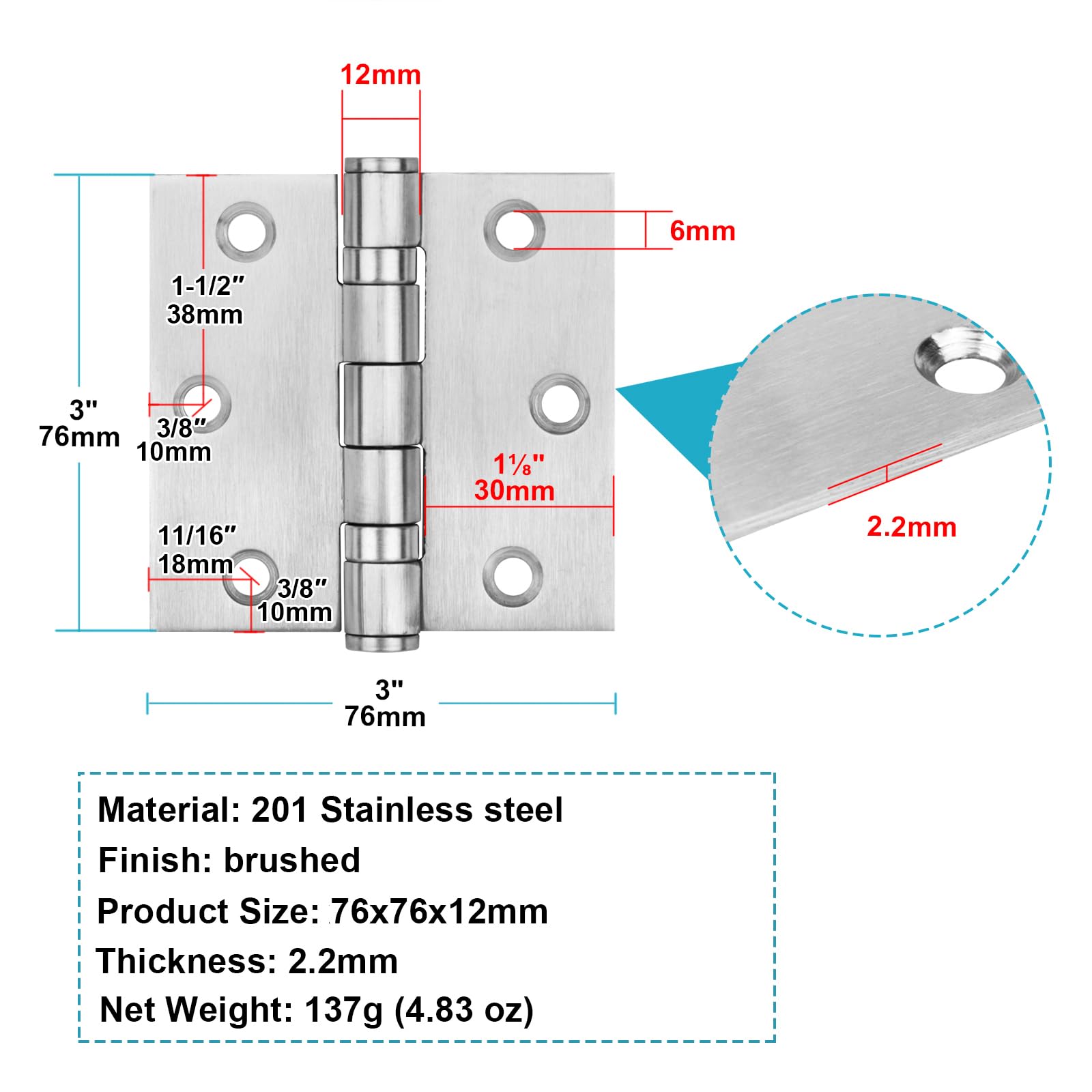 Close-up of MOUNTAIN_ARK hinges showing ball bearing action for smooth rotation.
