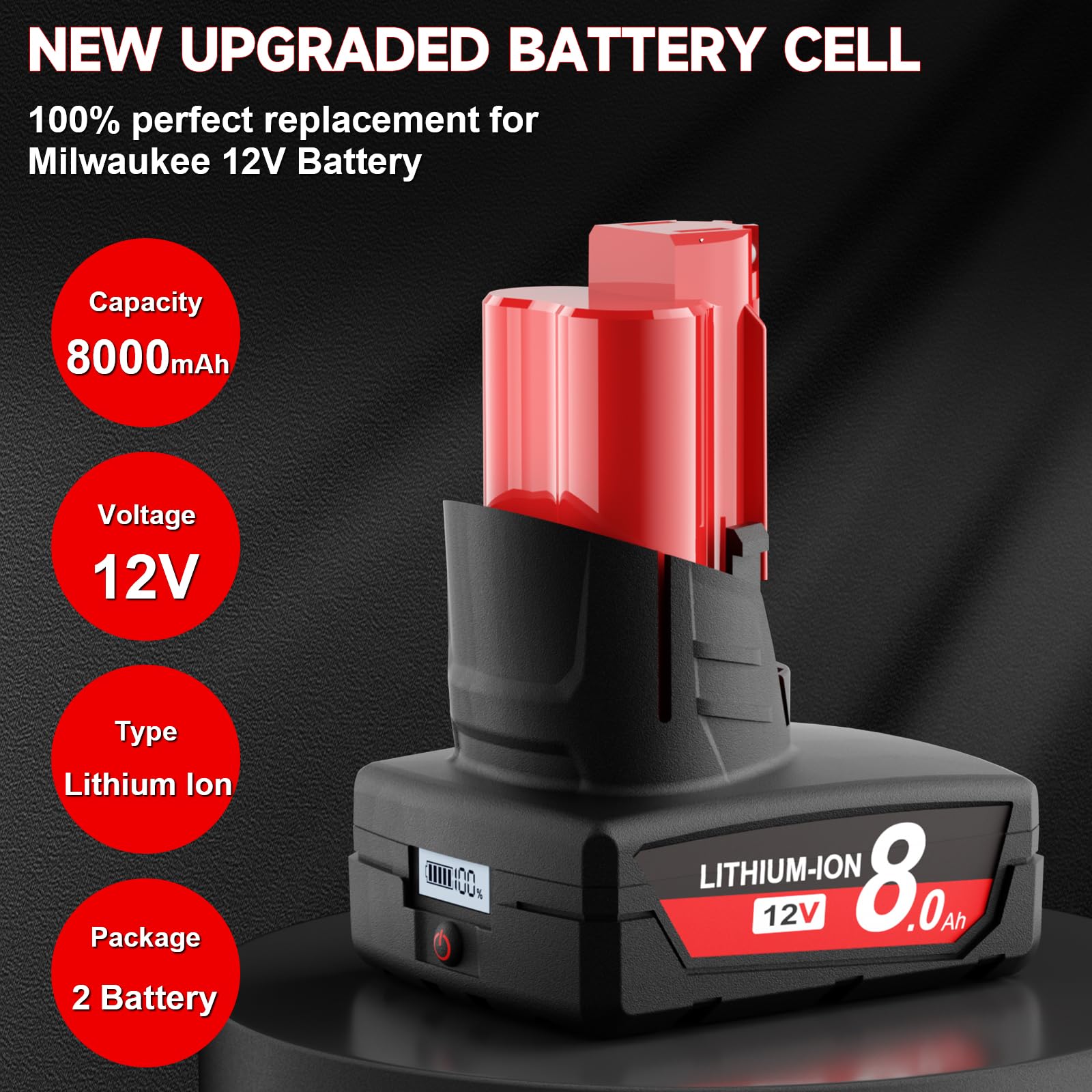 Mounzuikue Milwaukee M12 battery back side features sleek, sturdy construction.