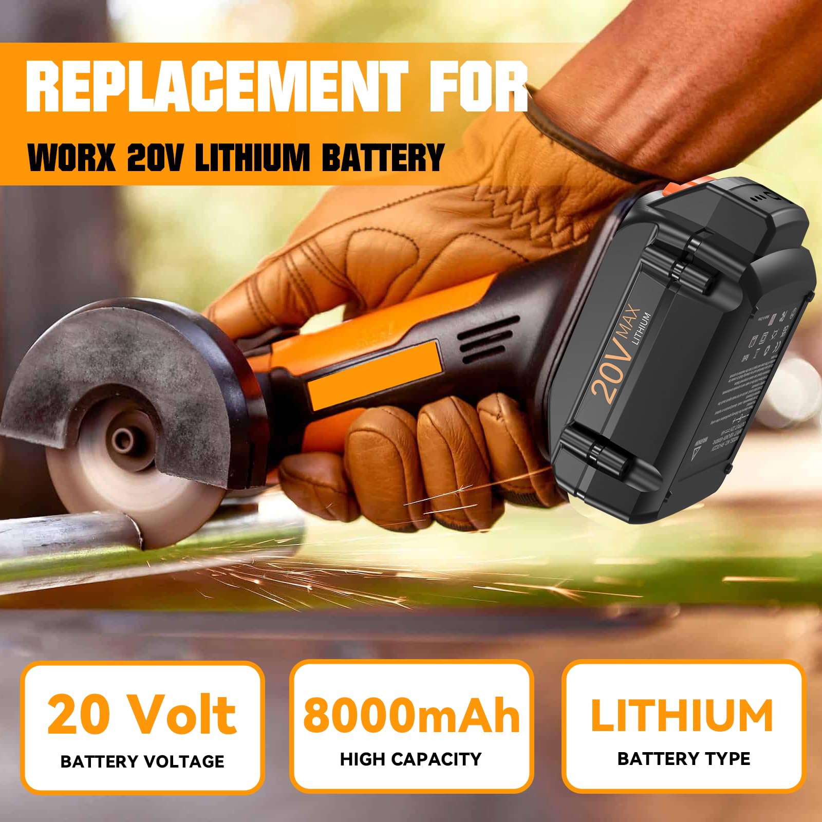 Mounzuikue LED-indicator battery showing power level for Worx compatibility