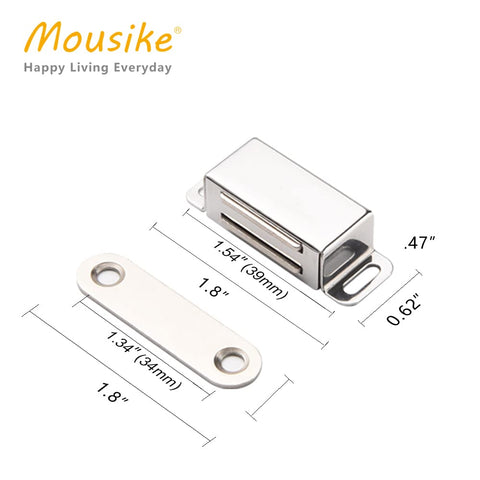 Mousike cabinet magnets showing strong 20 lbs holding power for secure latches.
