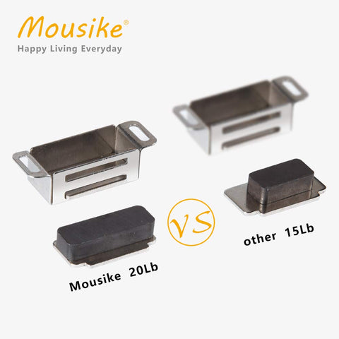 Mousike magnetic door catch securing kitchen cabinet doors and drawers.