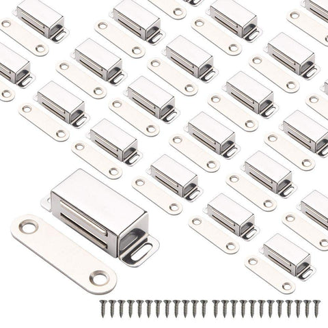 Mousike cabinet magnets close-up in stainless steel finish for smooth closure.