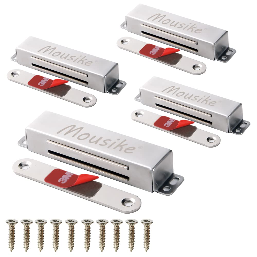 Mousike magnetic door catch with 90 lb hold secures cabinet doors