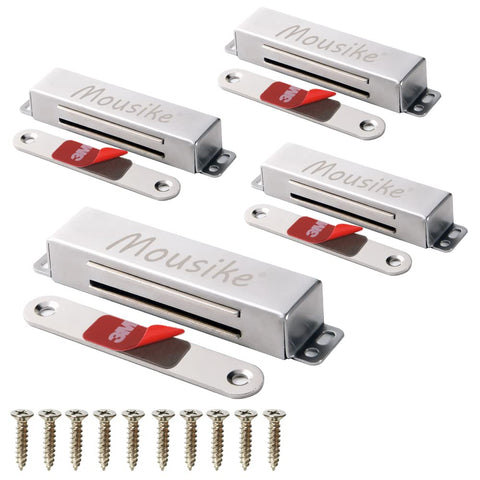 Mousike magnetic door catch with 90 lb hold secures cabinet doors