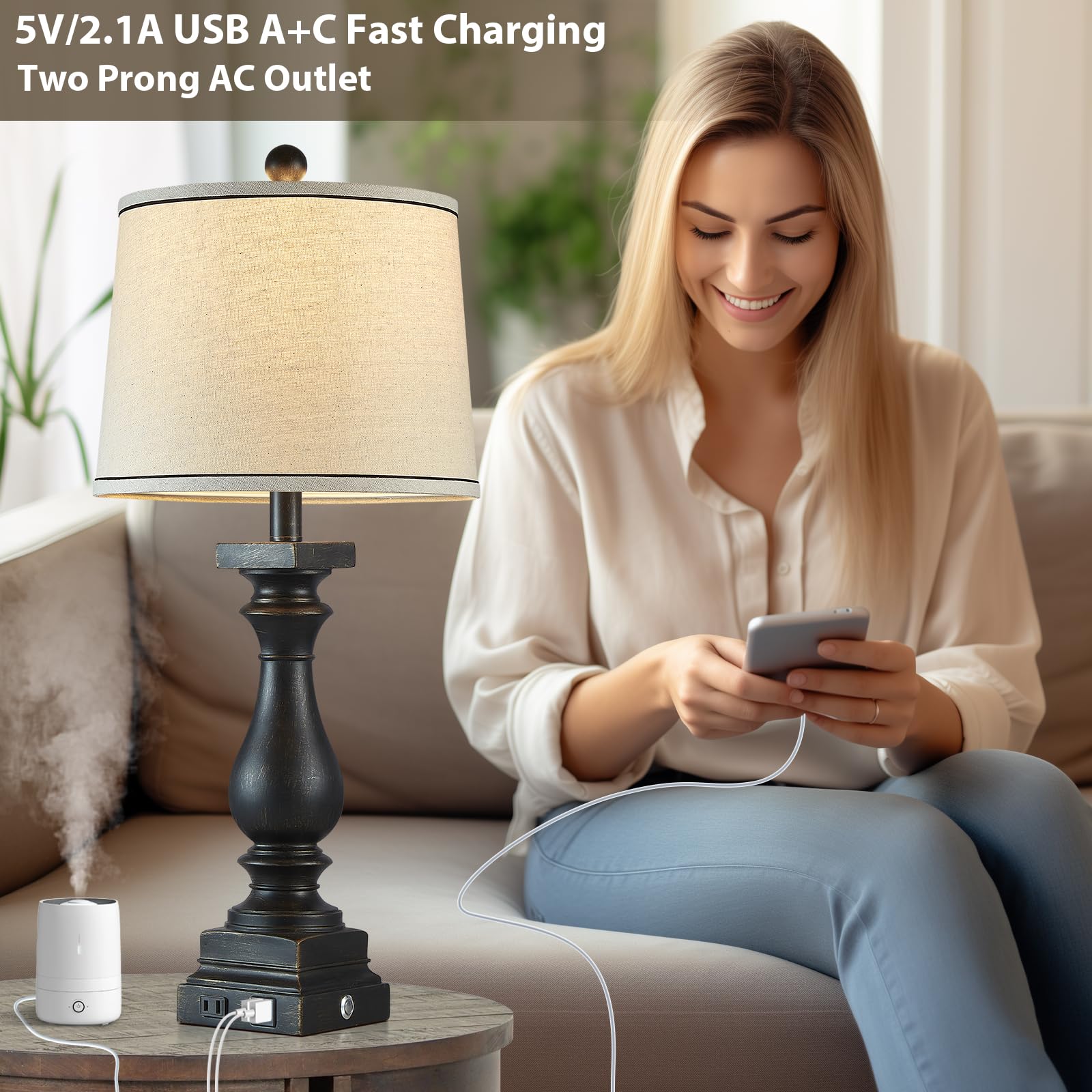 MOUVOVO beige linen shade softens lighting for cozy bedrooms