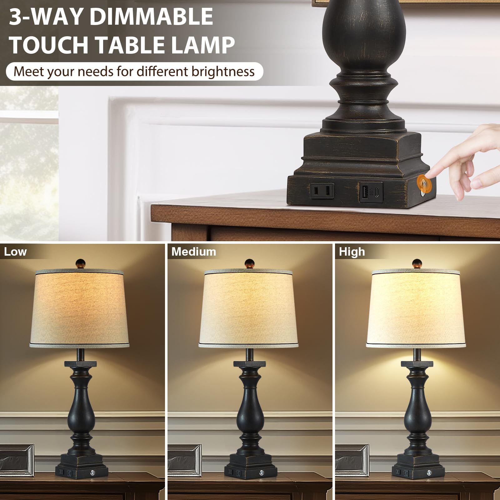 MOUVOVO antique resin lamp base with dark finish adds vintage warmth