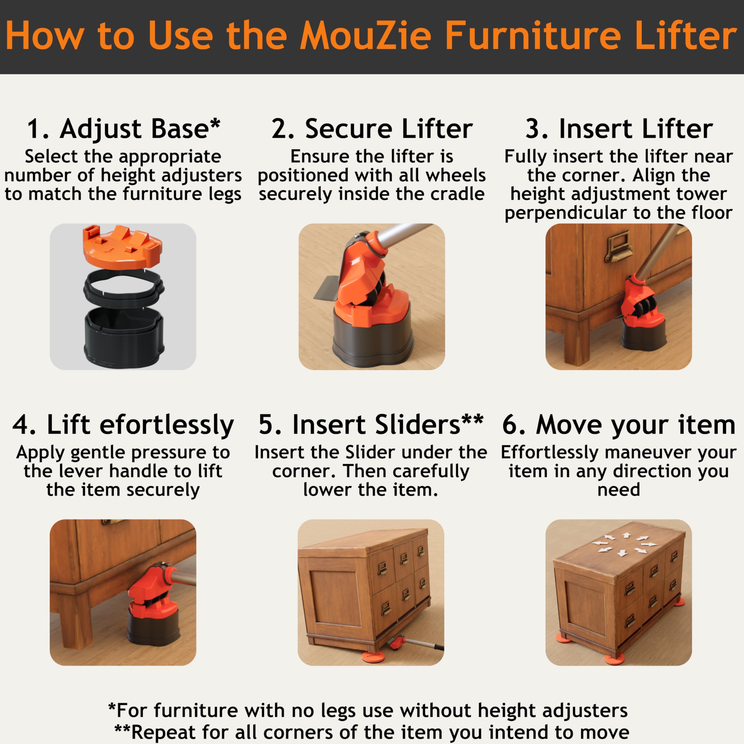MouZie 360-degree movement sliders allow precise positioning.