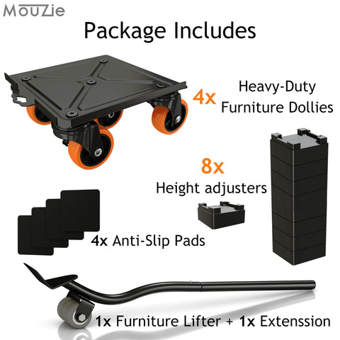 MouZie heavy-duty dolly wheels enabling smooth appliance relocation