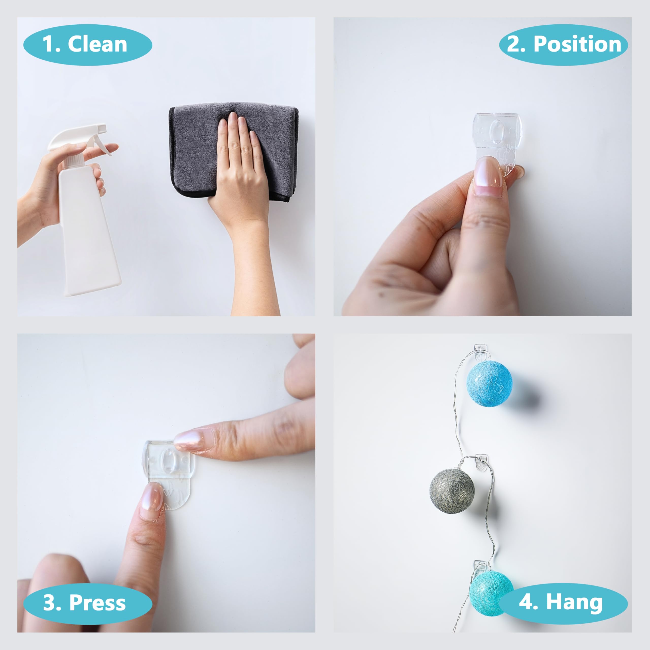 Movelyst damage-free wall-hanging clips demonstrate easy, clean removal without marks after use.