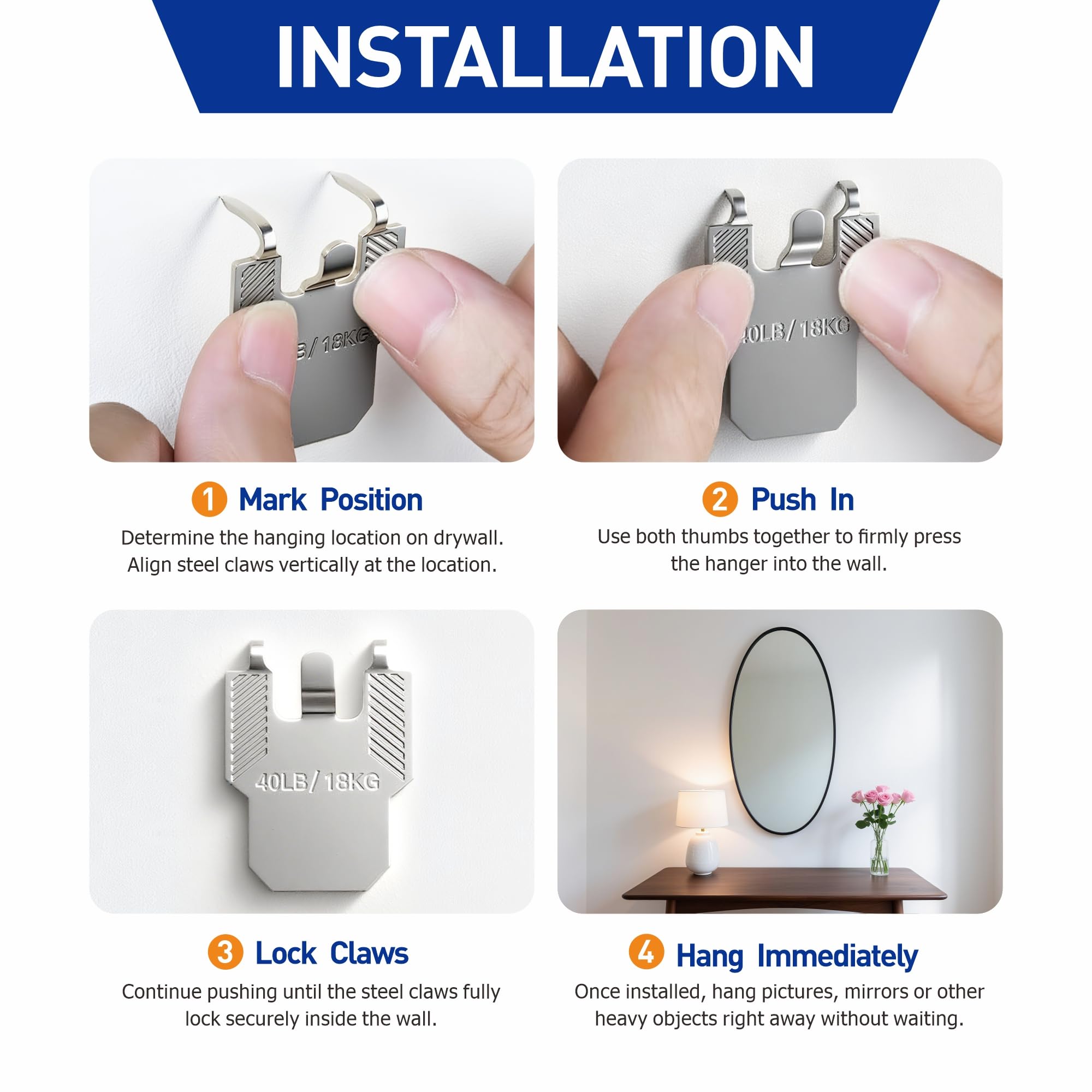 MOVELYST supports mirrors, art, and posters with sturdy drywall hangers.