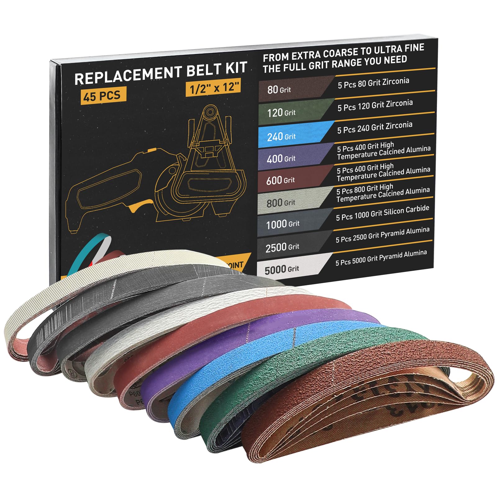 Moviron belt kit 80 grit for fast material removal and sharp initial edge prep