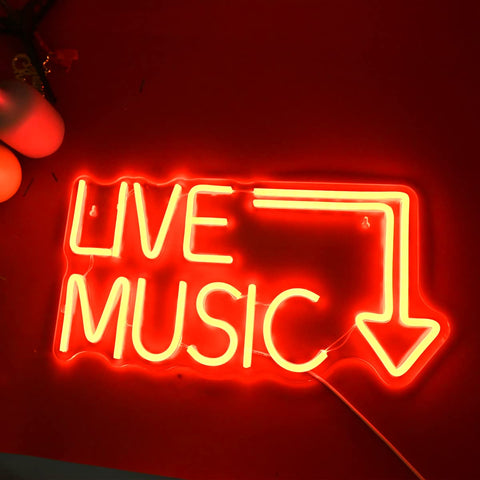 Moweek Live Music LED Neon Sign enhances nightlife ambiance in bars.