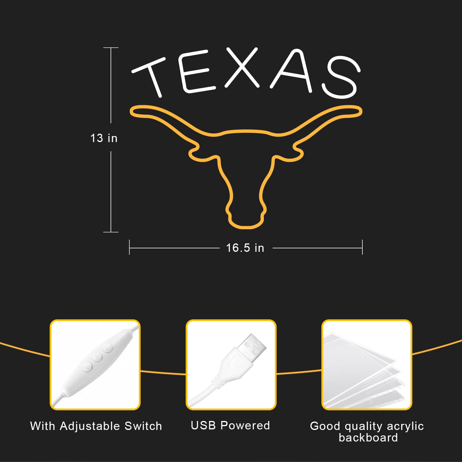 Moweek Texas Longhorn neon sign with adjustable brightness enhances room atmosphere.