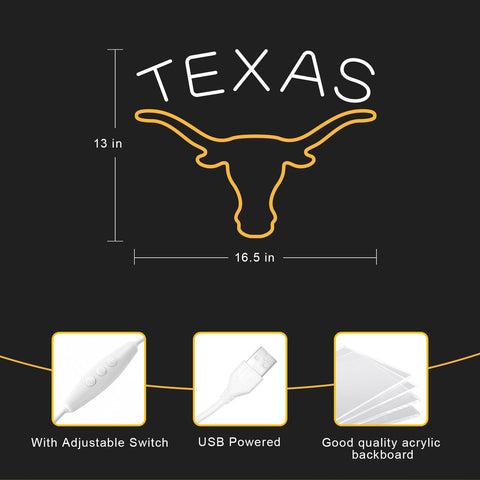 Moweek Texas Longhorn neon sign with adjustable brightness enhances room atmosphere.