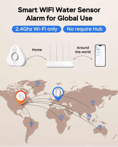 MOXIV Water Leak Detector showing Wi-Fi app notifications feature