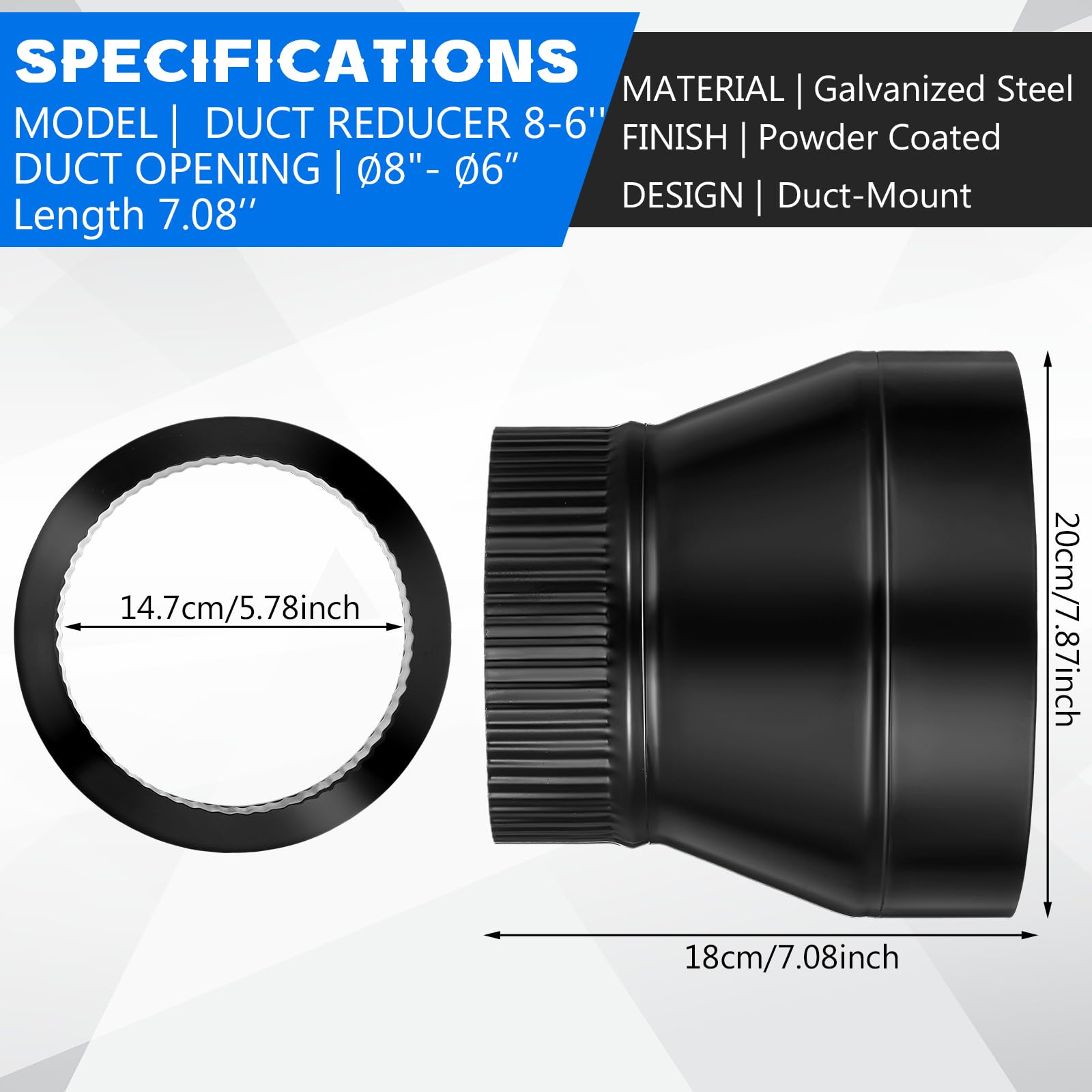 Side profile of Moxweyeni reducer showing crimp design for easy fit.