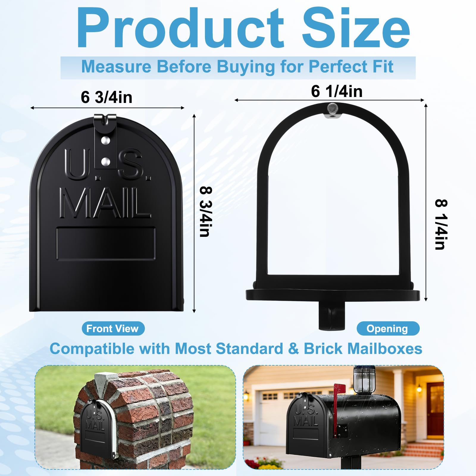 Moxweyeni black mailbox door installation showing screw holes.