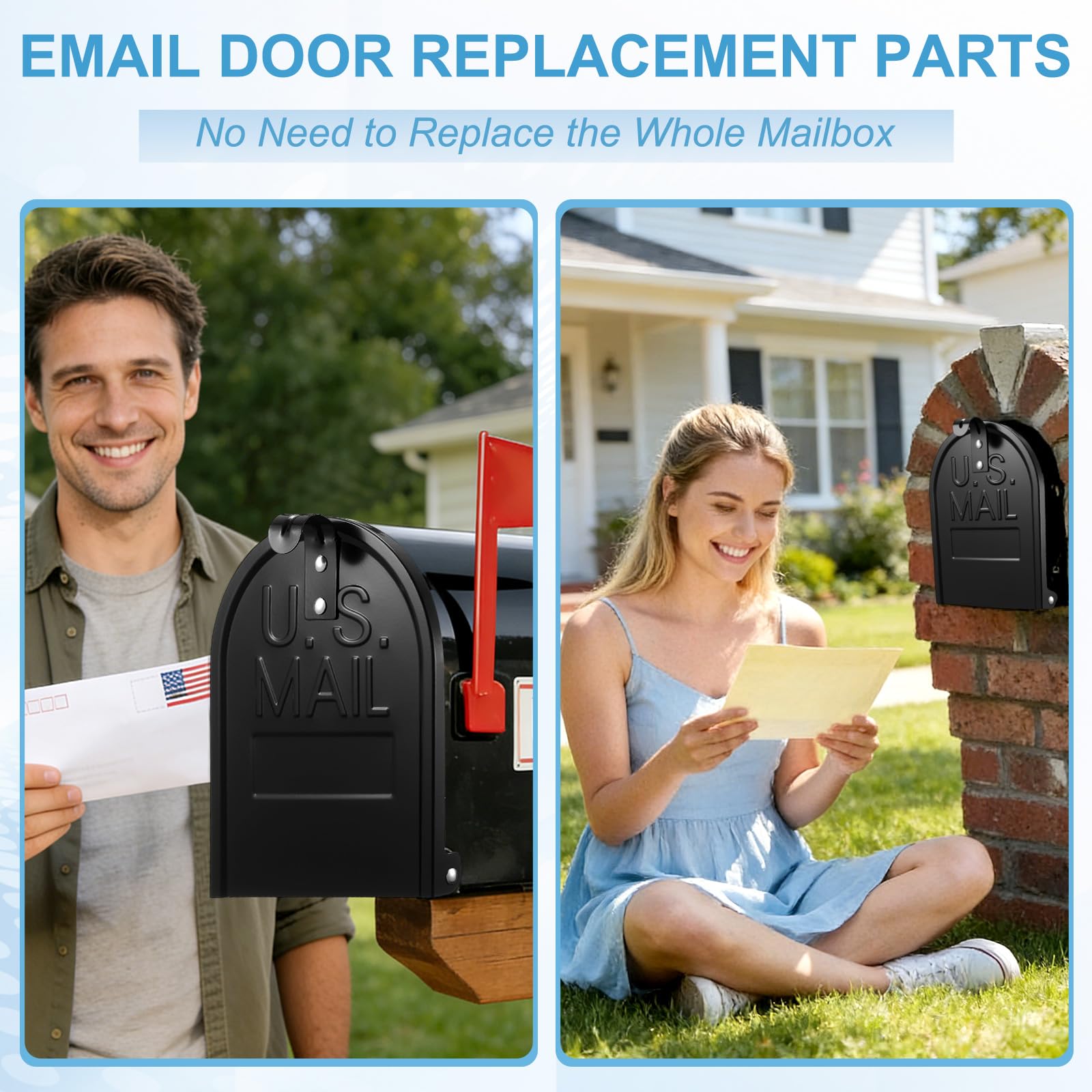Moxweyeni black mailbox door replacement enhances curb appeal.
