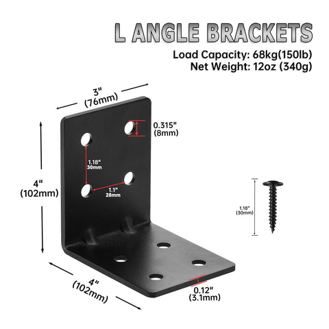 MOZCORN black ribbed corner bracket closeup showing reinforced design for heavy loads.