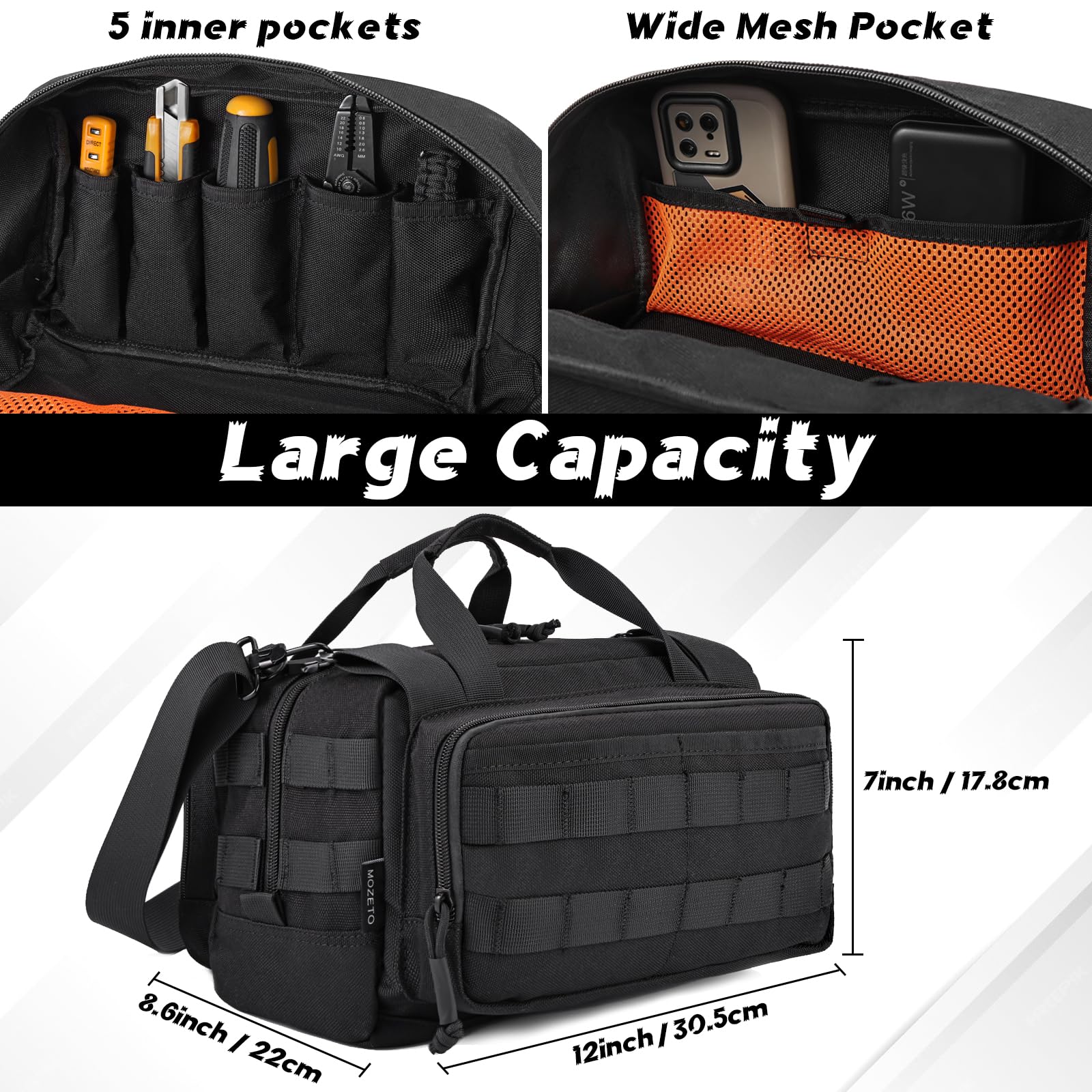 MOZETO external pockets keep tools organized for fast retrieval.