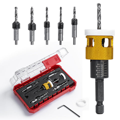 Mozeyerh 5pc countersink set case: portable and organized for fast setup.