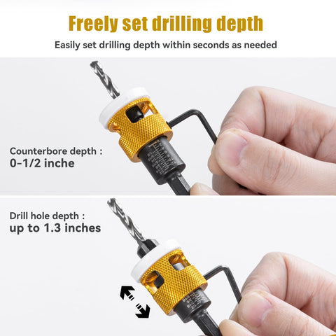 Mozeyerh depth stop adjustment enables precise drilling depths.