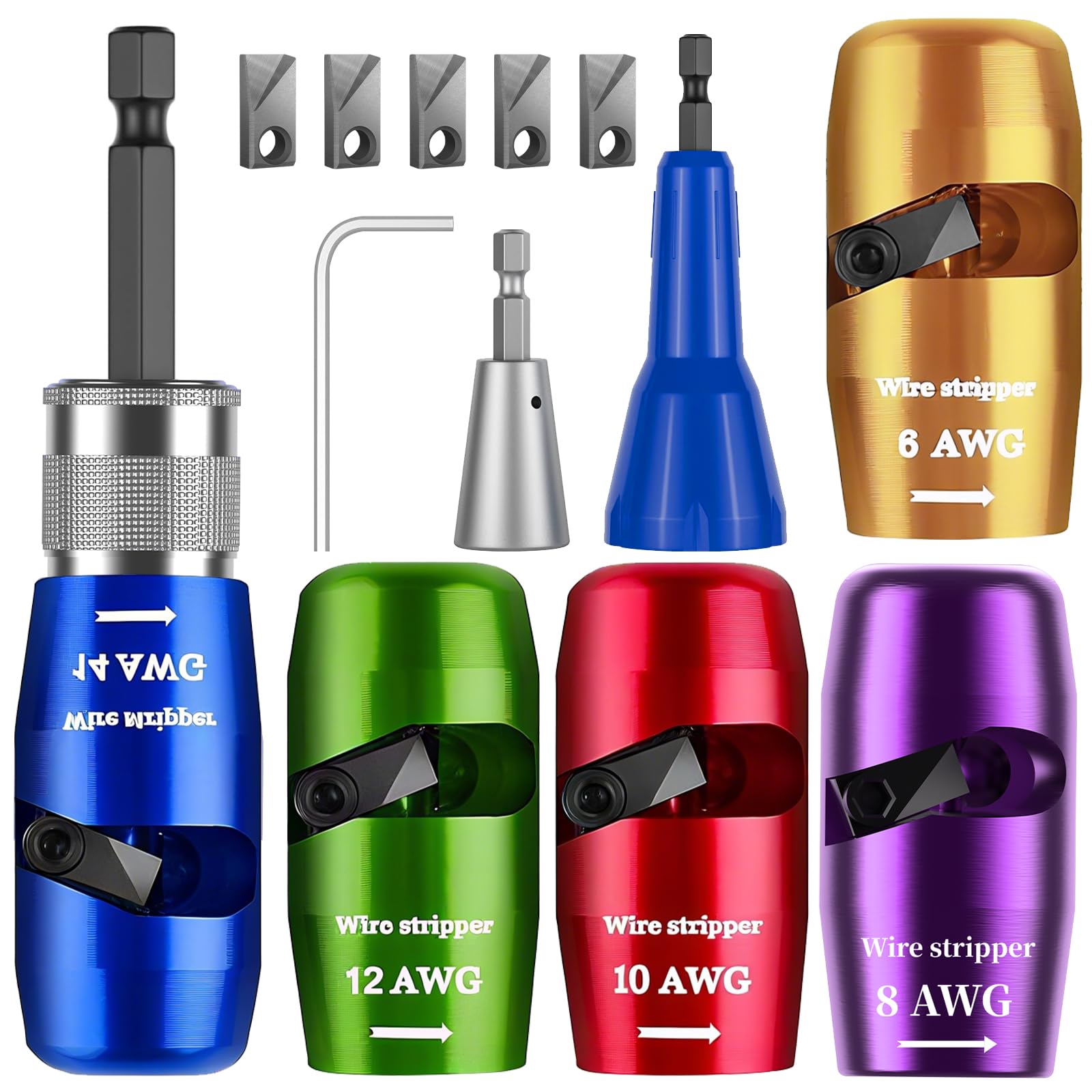 Mozeyerh wire-stripper-twister tool in drill operation for quick insulation removal.