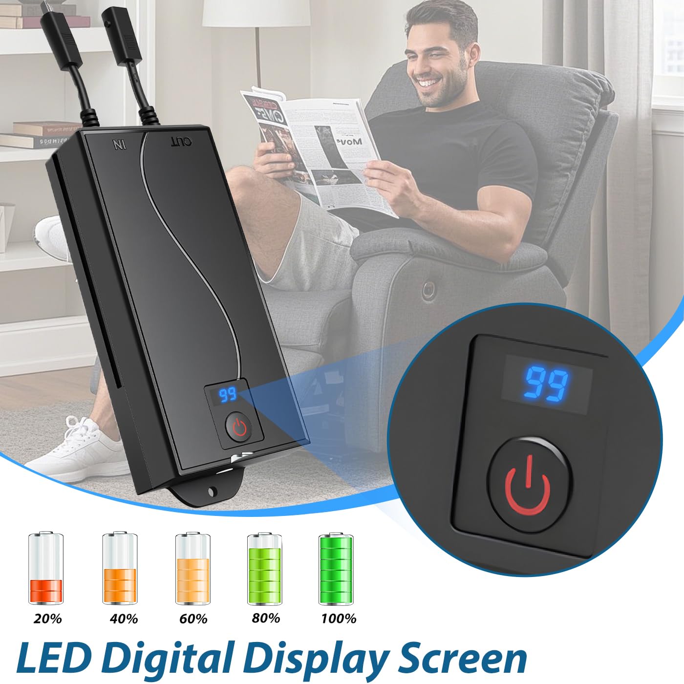 Mozzoom 40-inch extension cable keeps recliner away from outlets