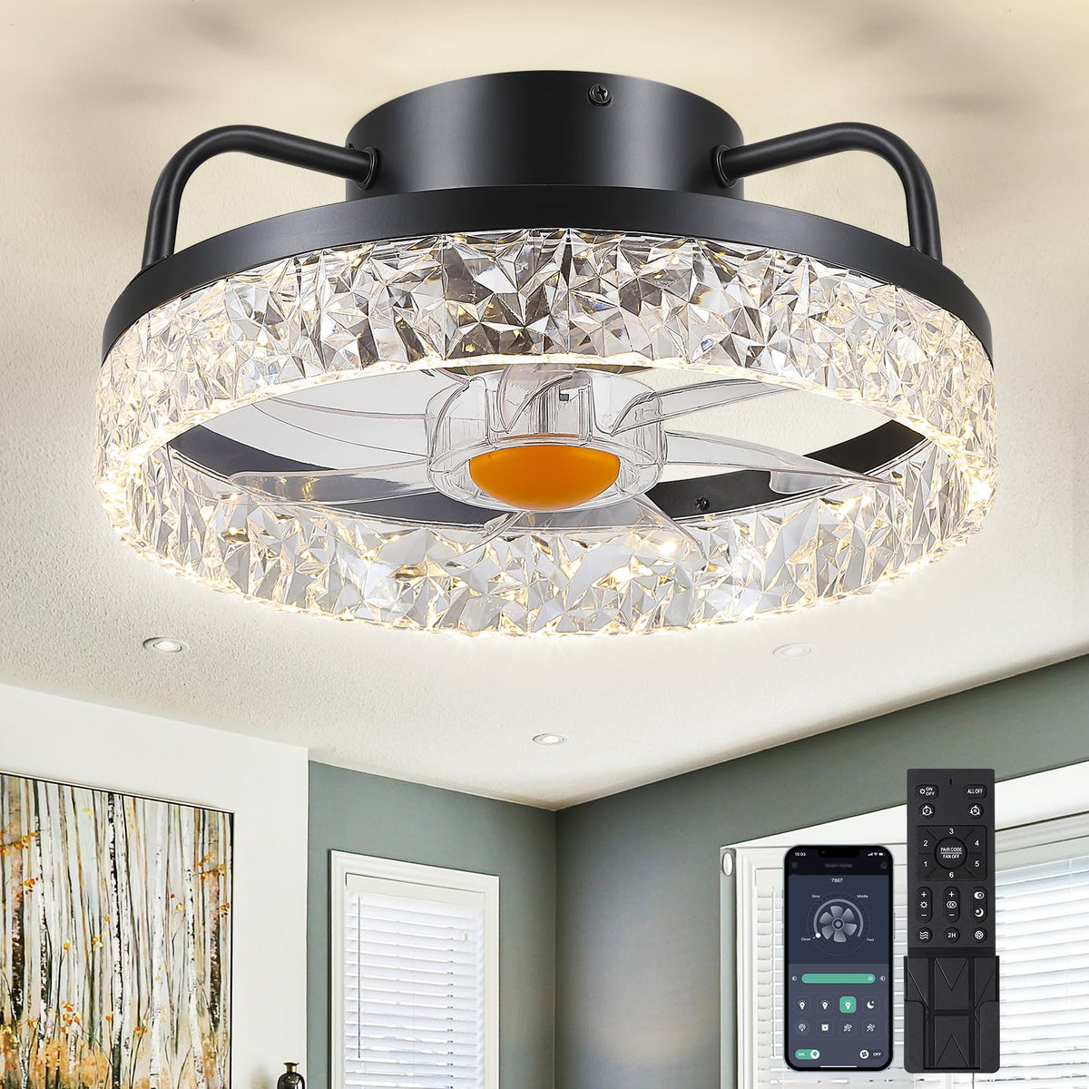 Mpayel 13-inch bladeless ceiling fan with LED light ideal for modern bedroom ambience.