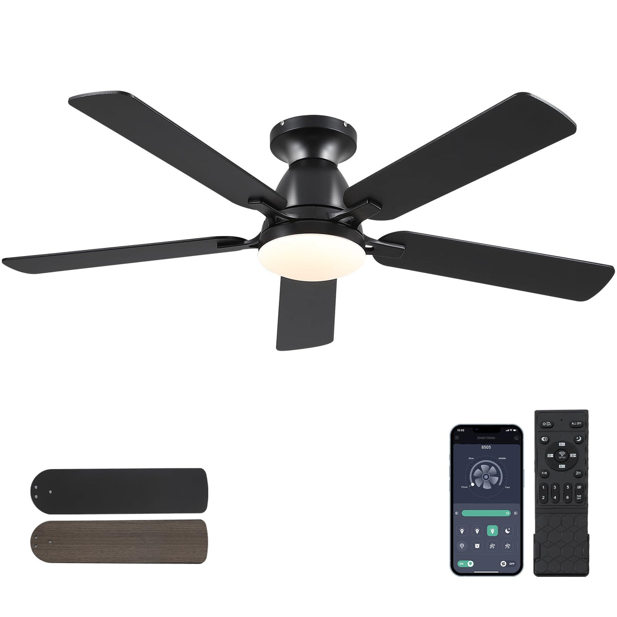 Mpayel ceiling fan with lights, 52-inch, designed for versatile living room illumination