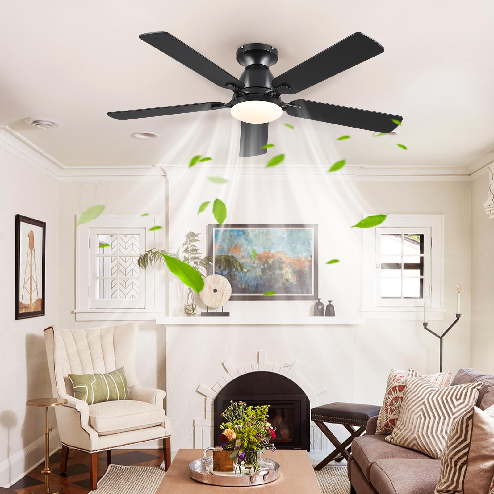 Mpayel flush-mount ceiling fan with dimmable LED light for ambiance