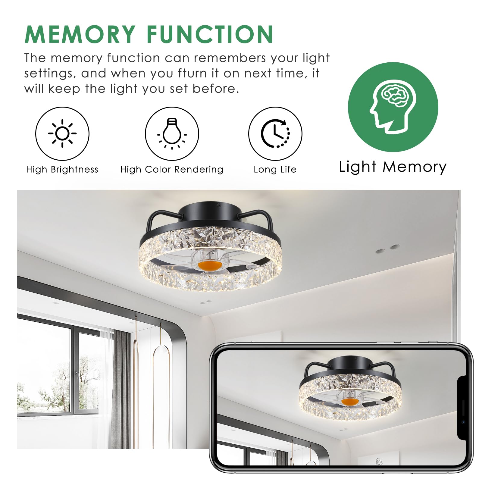 Mpayel LED light dimmable ceiling fan adds adjustable brightness.