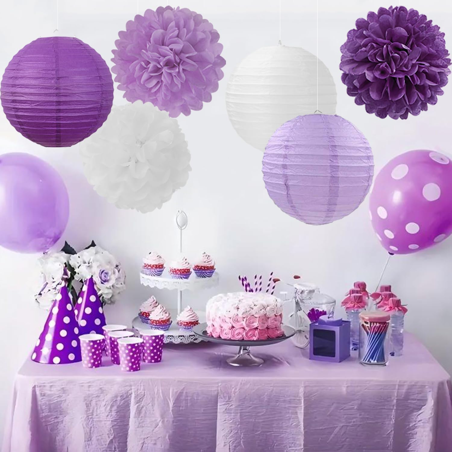 Mprocherify tissue pom poms in lavender tones ideal for ceiling accents
