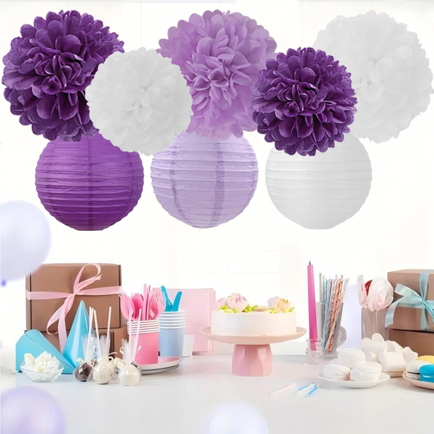 Mprocherify 8-inch purple paper lanterns brighten walls