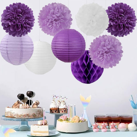 Mprocherify purple white decor kit for events and photo backdrops
