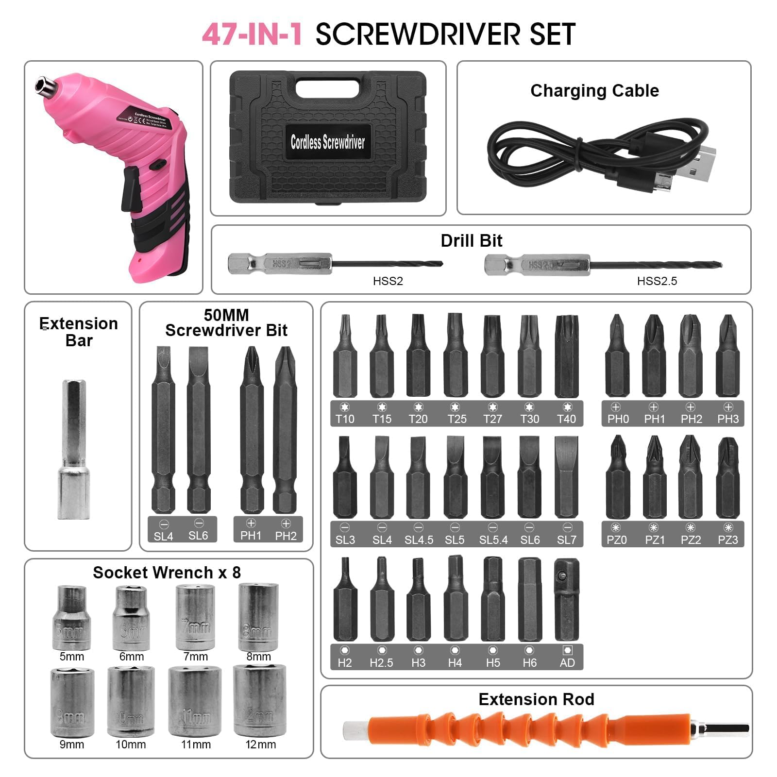 MQFORU 47-piece bit set for versatile DIY tasks and easy bit swaps.