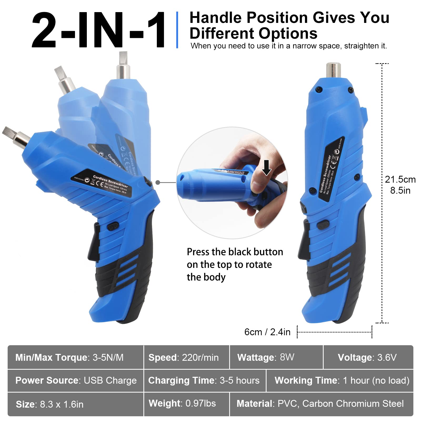 MQFORU USB charging enables on the go power for the screwdriver