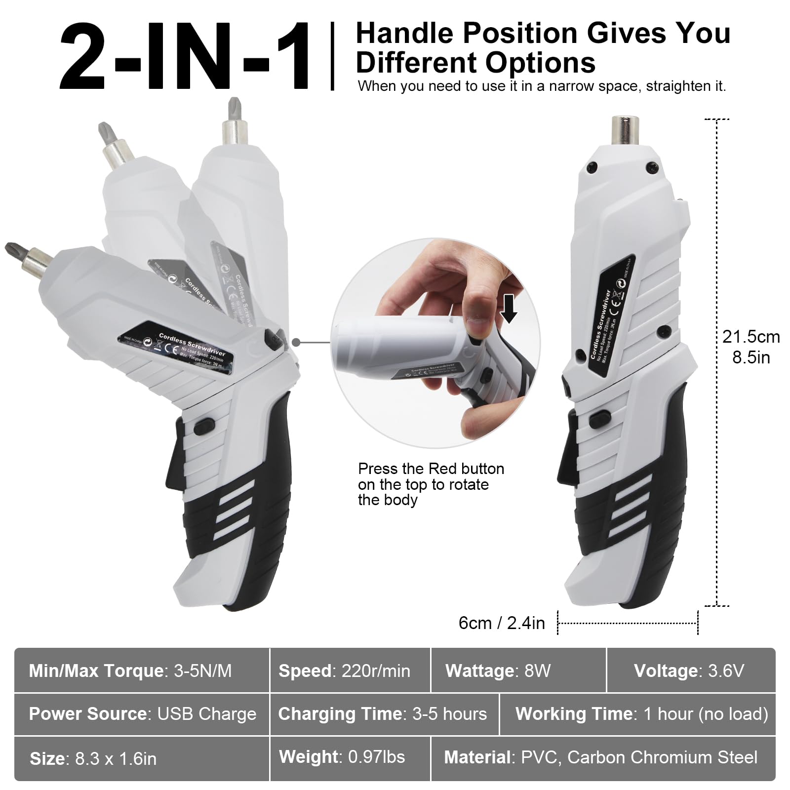 MQFORU dual-position handle for comfortable reach in tight spaces