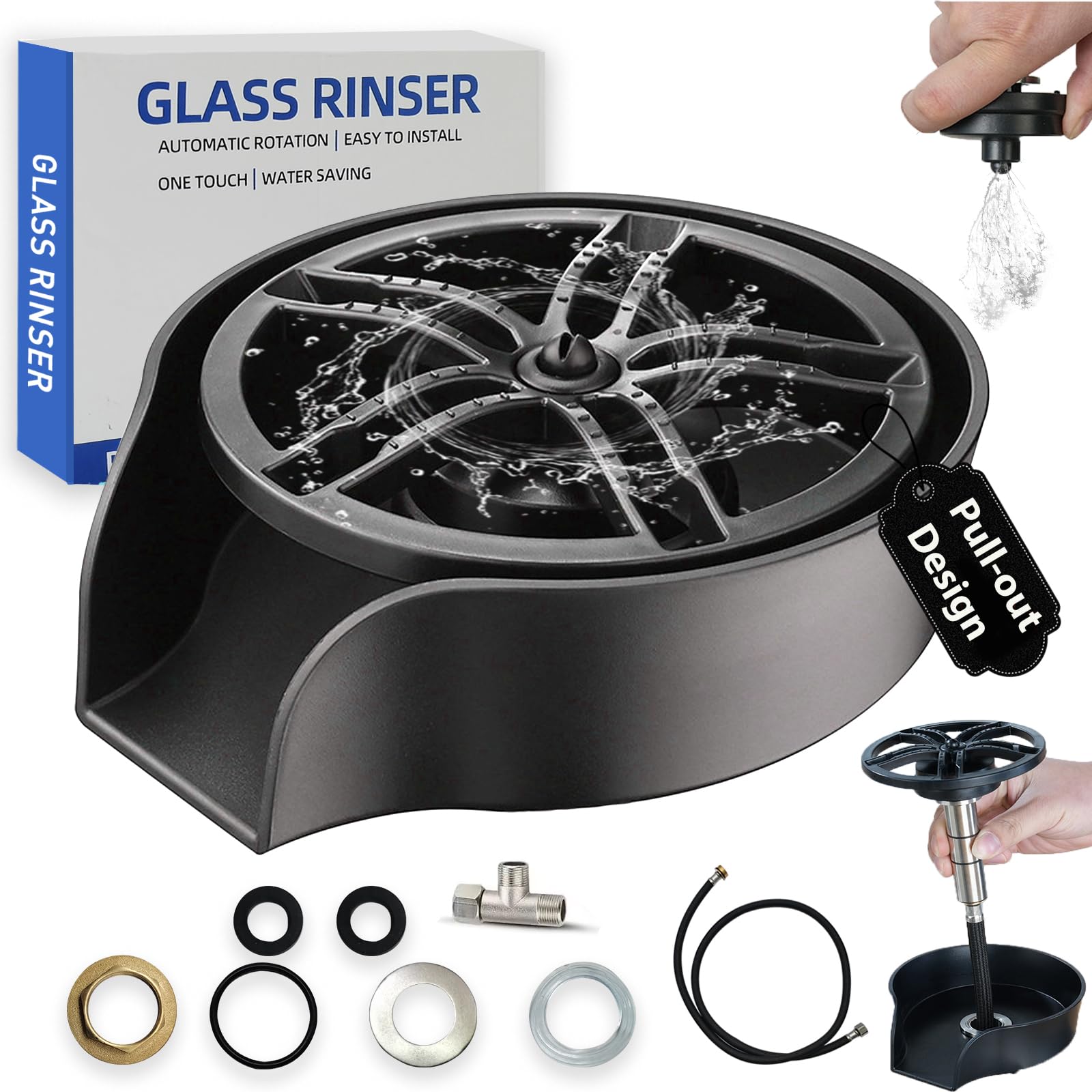 MQFORU glass rinser with pull-out extension for easy reach and thorough cleaning